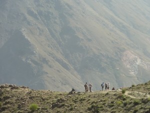 Trekkers in the High Atlas Mountains